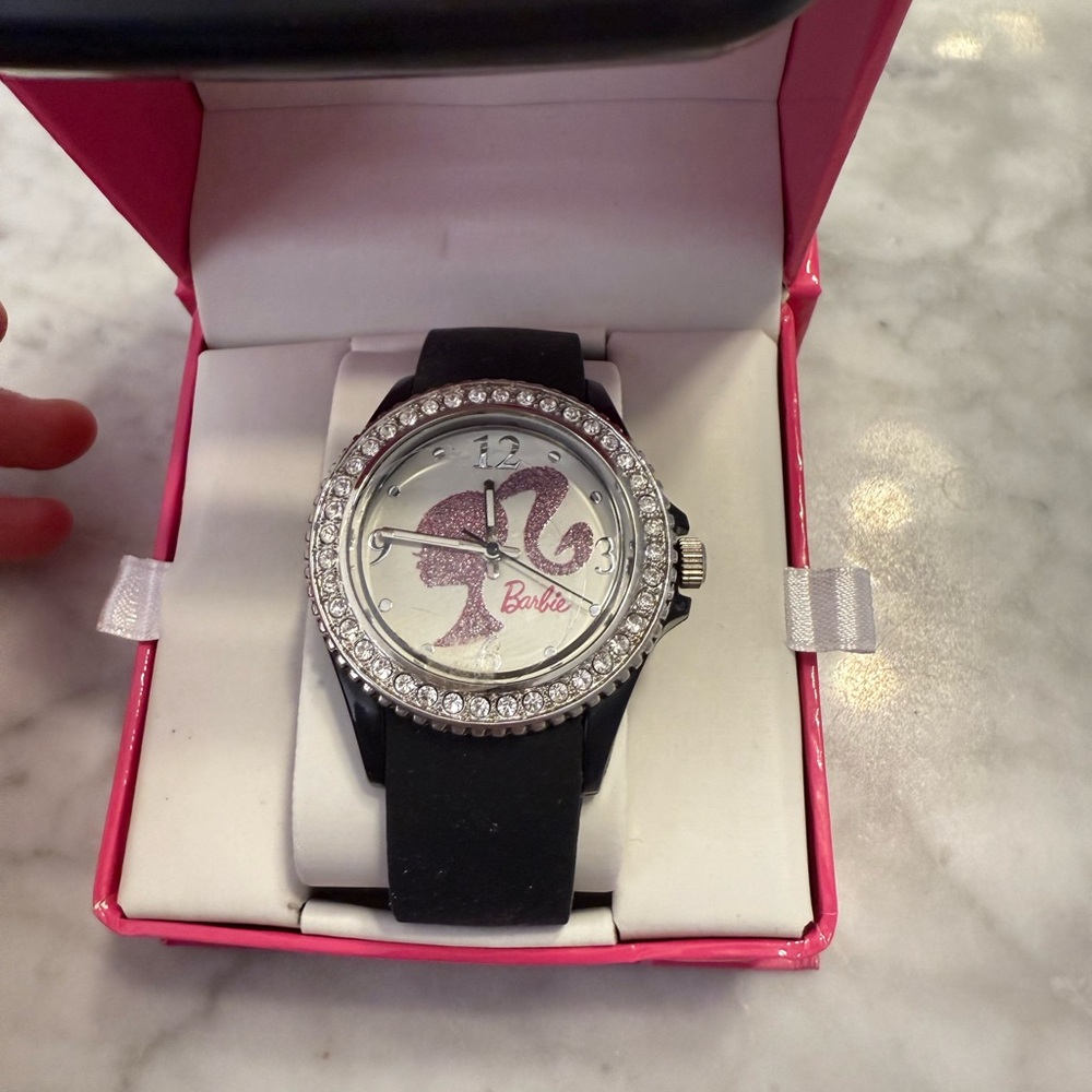 New Barbie pink Mattel vintage Wristwatch Quartz Movement black SILICON Band
